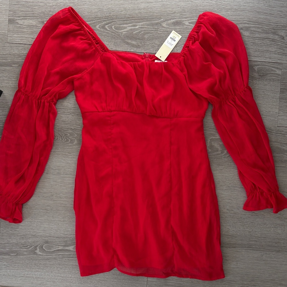 Blue Rain Vibrant Red Long Sleeve Dress